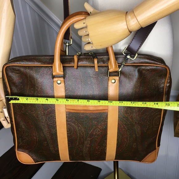 ETRO MILANO Red Paisley Coated Canvas Vachetta Leather Briefcase Laptop File Bag - Picture 11 of 17